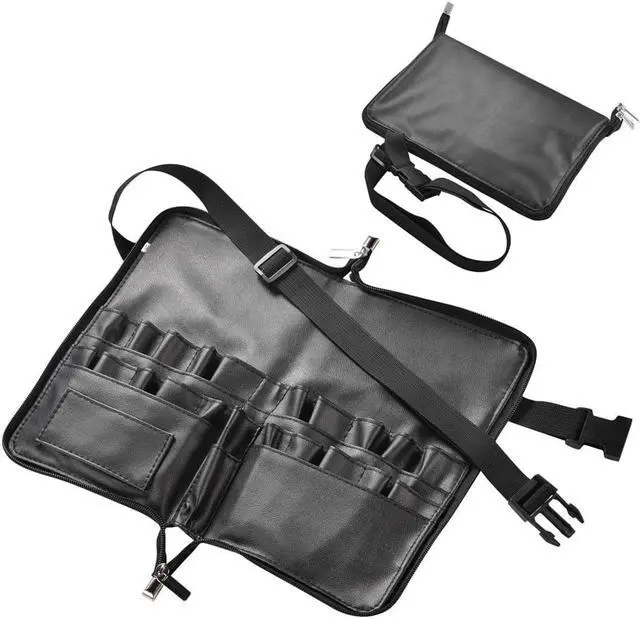 Main image of Byootique 2in1 Foldable Brush Holder Waist Zipper Bag Professional Multi Portable Cosmetic Makeup Pouch with Belt Strap Artist Storage PVC Organizer