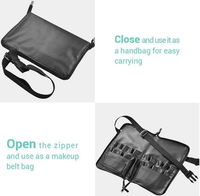 Alt view image 2 of 7 - Byootique 2in1 Foldable Brush Holder Waist Zipper Bag Professional Multi Portable Cosmetic Makeup Pouch with Belt Strap Artist Storage PVC Organizer