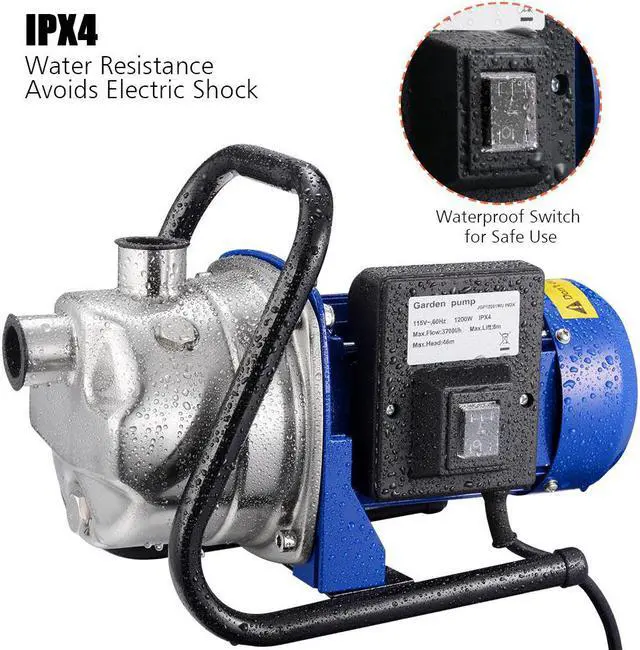 Alt view image 5 of 7 - 1200W Electric Water Booster Pump Stainless Steel Garden Sprinkler Pump Pool