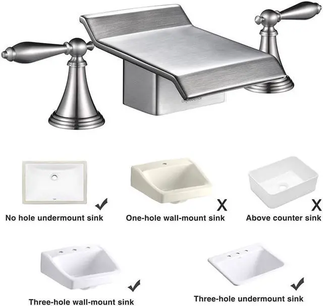 Alt view image 7 of 8 - Tall Brushed Nickel Widespread Bath Sink/Roman Tub Waterfall Faucet