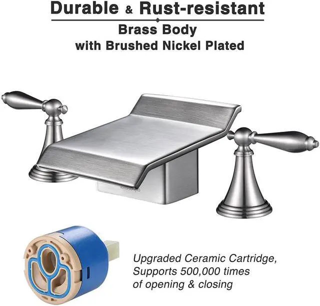 Alt view image 6 of 8 - Tall Brushed Nickel Widespread Bath Sink/Roman Tub Waterfall Faucet