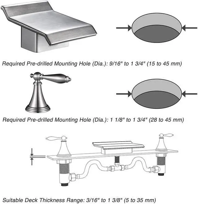Alt view image 8 of 8 - Tall Brushed Nickel Widespread Bath Sink/Roman Tub Waterfall Faucet