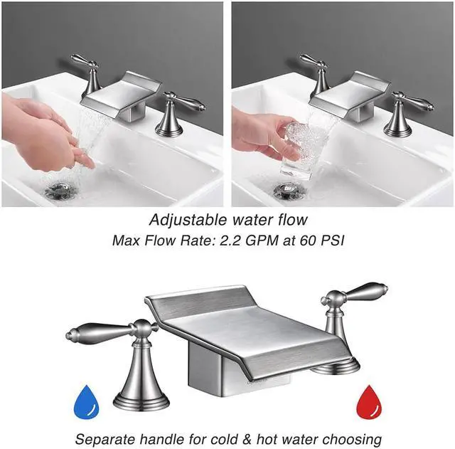 Alt view image 5 of 8 - Tall Brushed Nickel Widespread Bath Sink/Roman Tub Waterfall Faucet