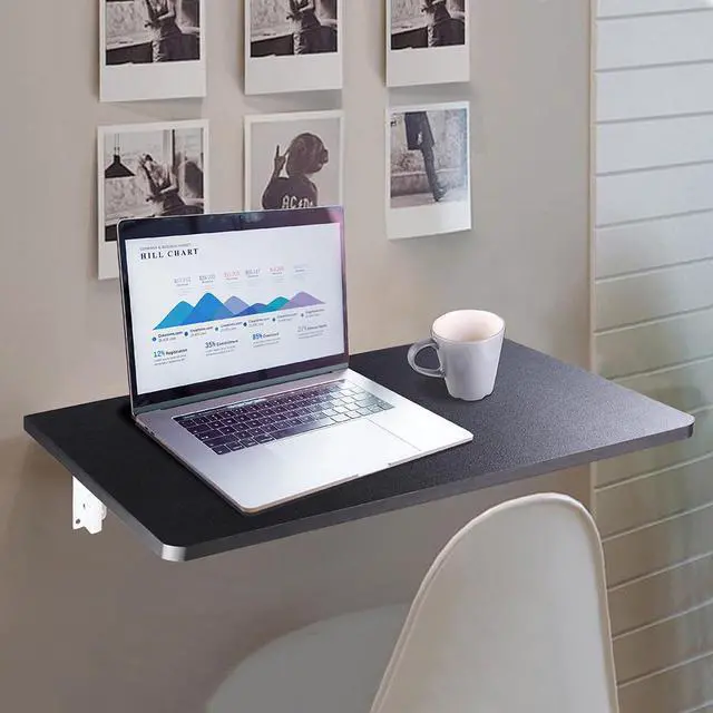 Alt view image 9 of 12 - Wall Mounted Floating Folding Computer Desk 23 5/8" x 15 3/4" 50lbs Weight Capacity PC Table Black