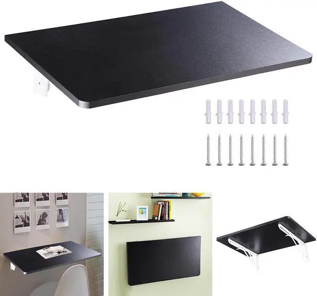 Alt view image 8 of 12 - Wall Mounted Floating Folding Computer Desk 23 5/8" x 15 3/4" 50lbs Weight Capacity PC Table Black