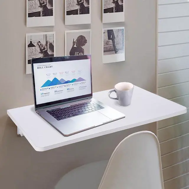 Alt view image 6 of 10 - Wall Mounted Floating Folding Computer Desk 23 5/8" x 15 3/4" 66lbs Weight Capacity PC Table White