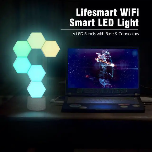 Alt view image 4 of 7 - Yescom Hexagon Smart Light Modular LED Panel DIY Voice Control WIFI 6 Pack Gifts