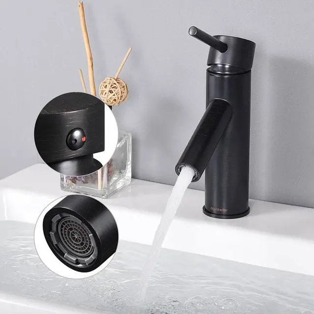 Alt view image 7 of 7 - Aquaterior® 1 Hole Bathroom Round Faucet Cold & Hot Water Tap for Under Mount Vessel Sink ORB DIY