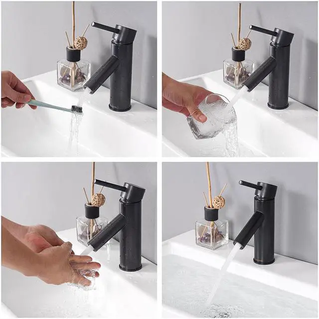 Alt view image 2 of 7 - Aquaterior® 1 Hole Bathroom Round Faucet Cold & Hot Water Tap for Under Mount Vessel Sink ORB DIY