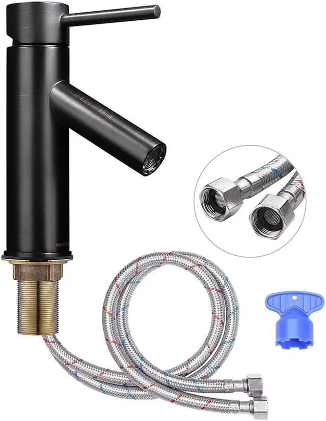 Alt view image 6 of 7 - Aquaterior® 1 Hole Bathroom Round Faucet Cold & Hot Water Tap for Under Mount Vessel Sink ORB DIY