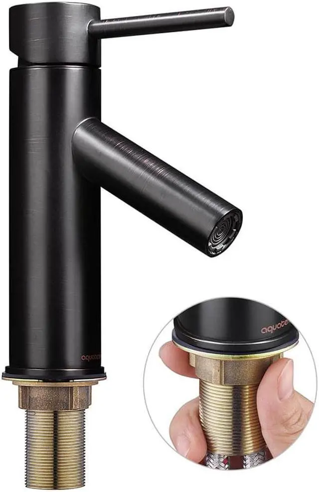 Alt view image 5 of 7 - Aquaterior® 1 Hole Bathroom Round Faucet Cold & Hot Water Tap for Under Mount Vessel Sink ORB DIY