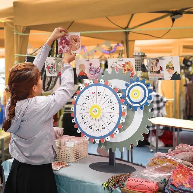 Alt view image 6 of 7 - WinSpin 24" Dual Gear Prize Wheel Tabletop Spinning Editable 15 Slots Trade Show