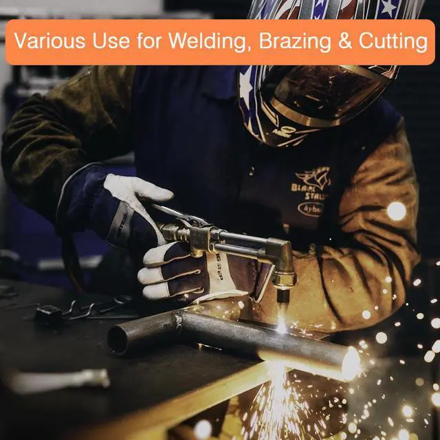 Alt view image 2 of 7 - Yescom DOT Oxy Acetylene Torch Kit Gas Tank Brazing Welding Cutting Black Holder Gauge Portable Brass Nozzle Long Pipe Goggles Heavy Duty Oxygen Welder Tool Set
