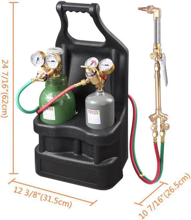 Alt view image 4 of 7 - Yescom DOT Oxy Acetylene Torch Kit Gas Tank Brazing Welding Cutting Black Holder Gauge Portable Brass Nozzle Long Pipe Goggles Heavy Duty Oxygen Welder Tool Set