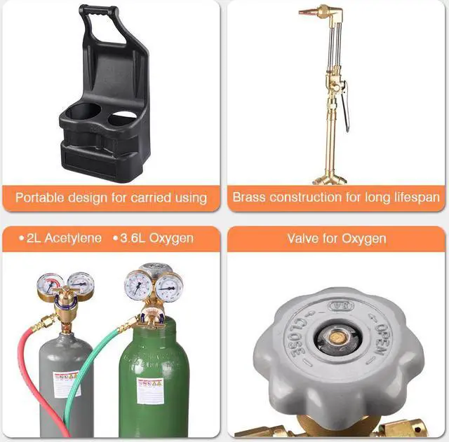 Alt view image 3 of 7 - Yescom DOT Oxy Acetylene Torch Kit Gas Tank Brazing Welding Cutting Black Holder Gauge Portable Brass Nozzle Long Pipe Goggles Heavy Duty Oxygen Welder Tool Set