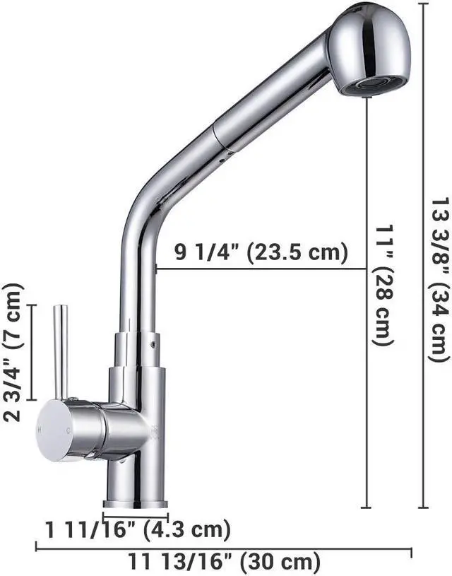 Alt view image 7 of 7 - Aquaterior® Kitchen Sink Faucet Pull Out Dual Function Mixer Taps Stainless Steel1 Handle Long Neck
