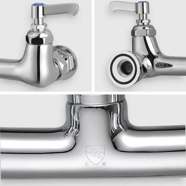 Alt view image 12 of 13 - Aquaterior® Chrome Commercial Kitchen Restaurant 8" Center Splashmount Pre-Rinse Faucet CUPC NSF