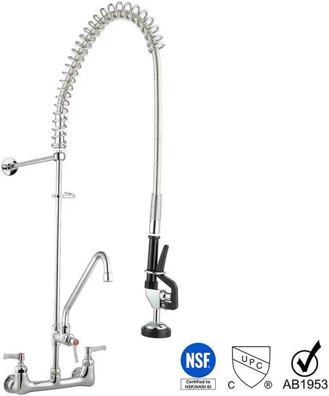 Alt view image 2 of 7 - Aquaterior Pre-Rinse Commercial Faucet Chromed with 12" Add-On Pull Down Sprayer CUPC NSF ANSI