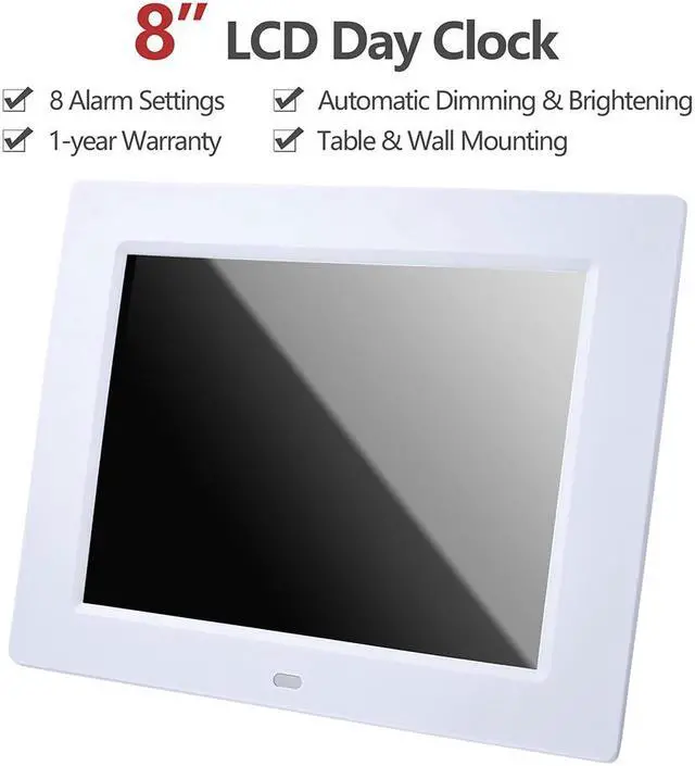 Alt view image 8 of 13 - 8" Large Digital LCD Day Clock 6 Alarm Options Dimmable Calendar Dementia Home Wall Table White