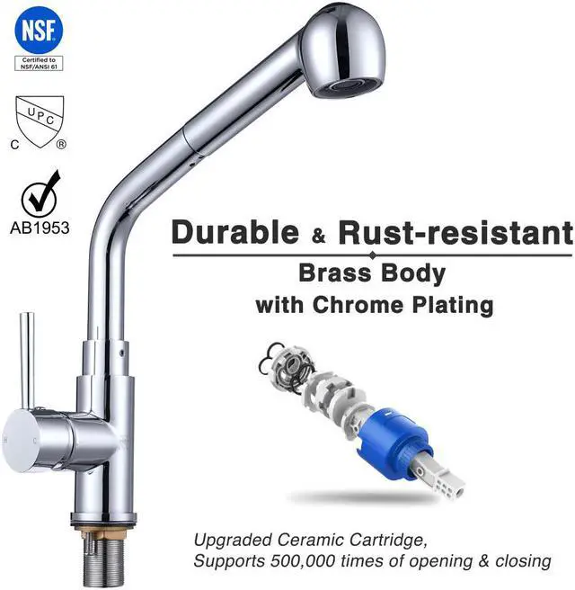 Alt view image 4 of 7 - Aquaterior® Kitchen Sink Faucet Pull Out Dual Function Mixer Taps Stainless Steel1 Handle Long Neck