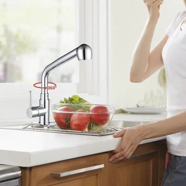 Main image of Aquaterior® Kitchen Sink Faucet Pull Out Dual Function Mixer Taps Stainless Steel1 Handle Long Neck