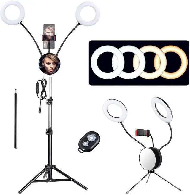 Main image of Yescom 7" Dual LED Ring Light Dimmable with Stand Phone Holder for Makeup Selfie Vlog
