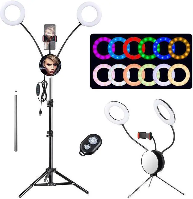 Main image of Yescom 7" RGB Dual LED Ring Light with Stand Mirror Phone Holder for Makeup Selfie Vlog