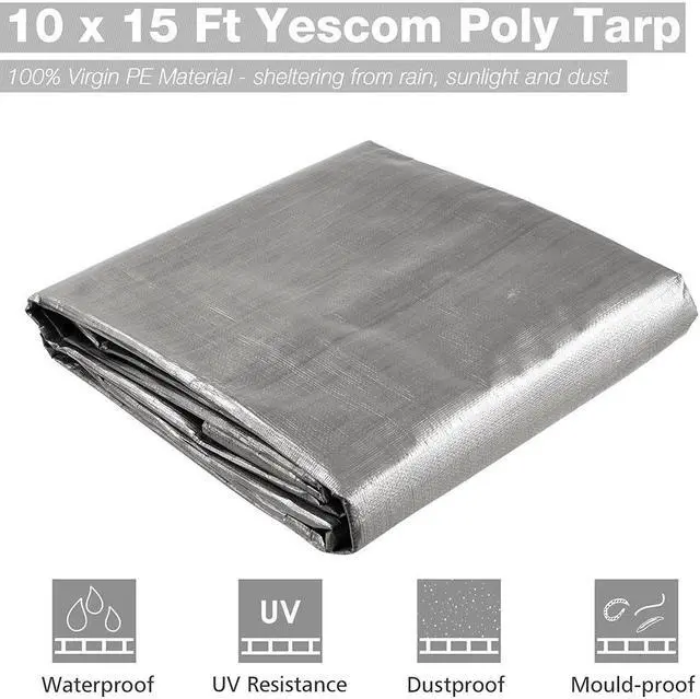 Alt view image 10 of 10 - 10x15ft Heavy Duty Reinforced Poly Tarp 10-mil Multi Purpose Canopy Tent Cover Waterproof Tarpaulin Outdoor