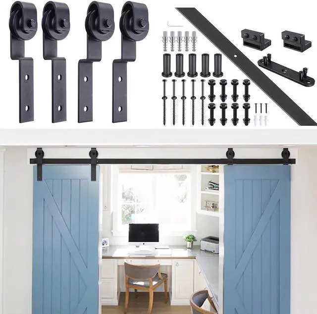 Main image of 6.6 FT Country Style European American Bypass Steel Sliding Barn Wood Door Hardware Roller Track Kit