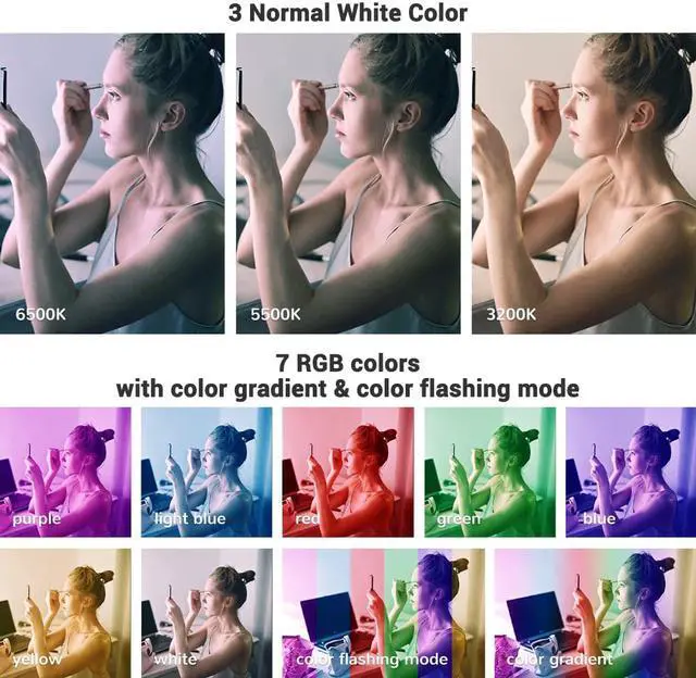 Alt view image 2 of 7 - Yescom 7" RGB Dual LED Ring Light with Stand Mirror Phone Holder for Makeup Selfie Vlog