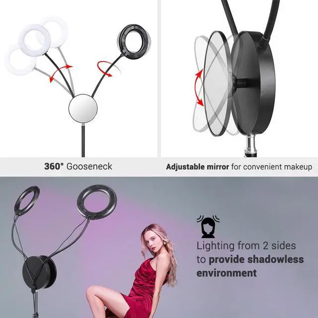 Alt view image 6 of 7 - Yescom 7" RGB Dual LED Ring Light with Stand Mirror Phone Holder for Makeup Selfie Vlog