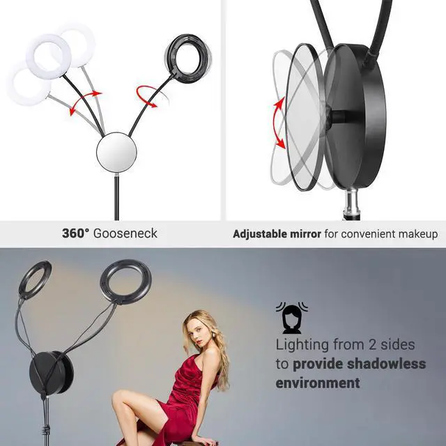 Alt view image 6 of 7 - Yescom 7" Dual LED Ring Light Dimmable with Stand Phone Holder for Makeup Selfie Vlog