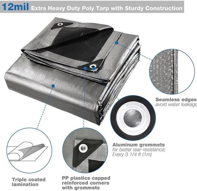 Alt view image 2 of 7 - 18x24ft Heavy Duty Reinforced Poly Tarp Multi Purpose Canopy Tent Cover Waterproof Tarpaulin Outdoor