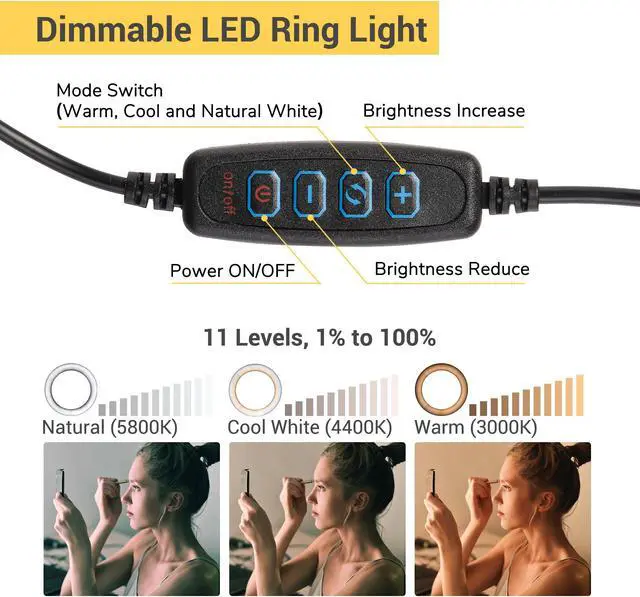 Alt view image 5 of 6 - Yescom 2 Pack 10" Folded Selfie LED Ring Light Portable Dimmable for Makeup YouTube