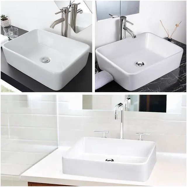 Alt view image 7 of 7 - Aquaterior 19-2/7"x15"x5-1/8" Rectangle White Porcelain Ceramic Bathroom Sink w/ Free Chrome Drain