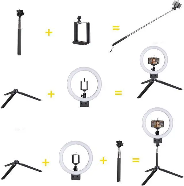 Alt view image 2 of 7 - 8" Dimmable LED Ring Light Floor Table Stand USB w/ Phone Holder Selfie Stick for Makeup Live Stream
