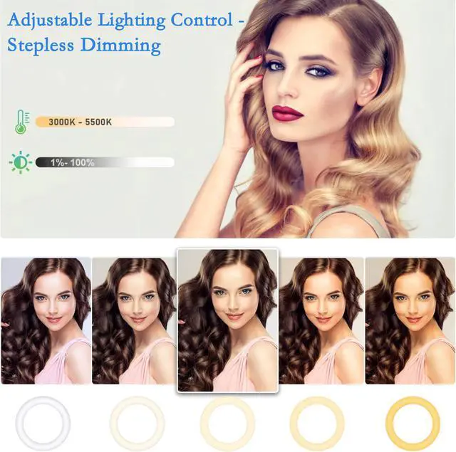 Alt view image 3 of 7 - 8" Dimmable LED Ring Light Floor Table Stand USB w/ Phone Holder Selfie Stick for Makeup Live Stream
