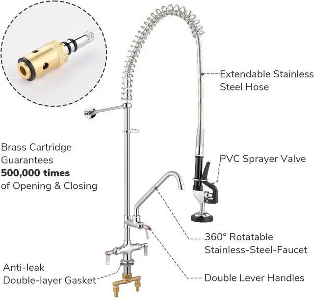 Alt view image 3 of 7 - Aquaterior® Commercial Kitchen Restaurant Pre-Rinse Faucet Swivel w/ 12" Add-On Faucet CUPC NSF ANSI