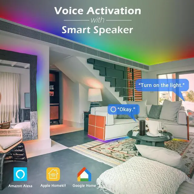 Alt view image 3 of 7 - Yescom 6.6 Ft LED Strip Light Color Changing Voice Music Interact WIFI App Control Home
