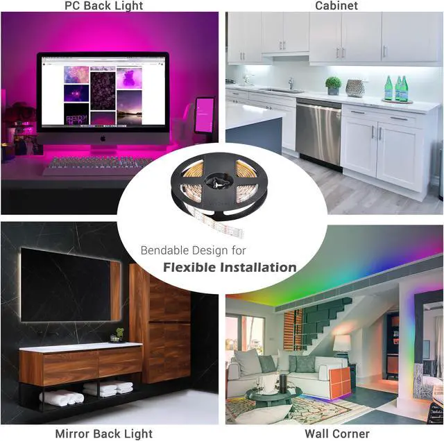 Alt view image 4 of 4 - Yescom LED Strip Light Kit Color Changing Voice Music Interact WIFI App Control 13 Ft