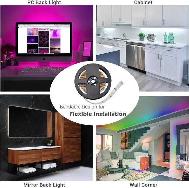 Alt view image 5 of 7 - Yescom 6.6 Ft LED Strip Light Color Changing Voice Music Interact WIFI App Control Home