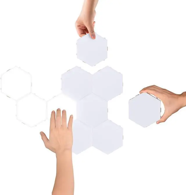 Alt view image 2 of 7 - Yescom APP Control WiFi Hexagon LED Light Kit 14 Blocks & Base w/Alexa Google Home Game Room Decoration