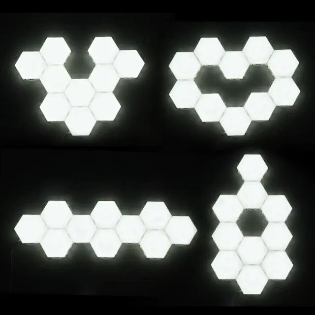Alt view image 5 of 7 - Yescom APP Control WiFi Hexagon LED Light Kit 14 Blocks & Base w/Alexa Google Home Game Room Decoration