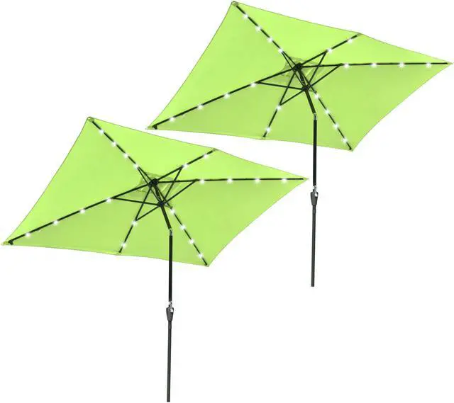 Main image of 2 Pack of 10x6ft Rectangle Solar Power Patio Umbrella Outdoor LED Tilt Sunshade