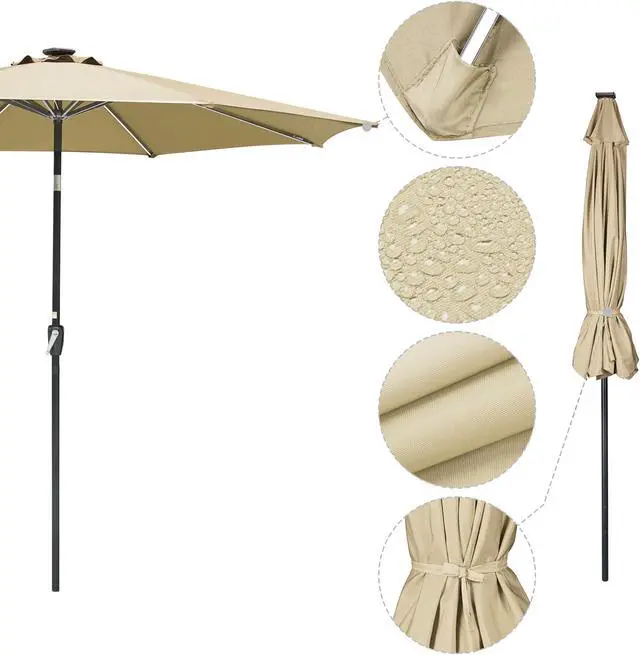 Alt view image 5 of 7 - Yescom 10 Ft Solar Powered Patio Umbrella with Tilt and Crank Outdoor Café Poolside