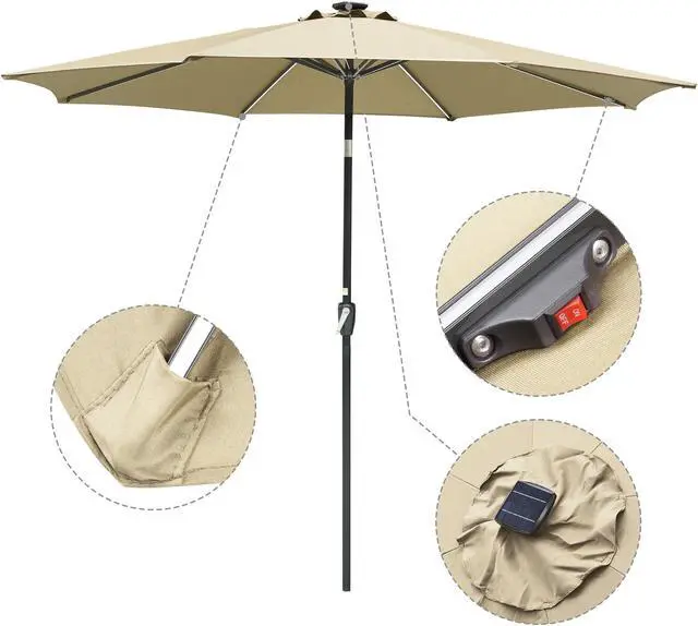 Alt view image 3 of 7 - Yescom 10 Ft Solar Powered Patio Umbrella with Tilt and Crank Outdoor Café Poolside