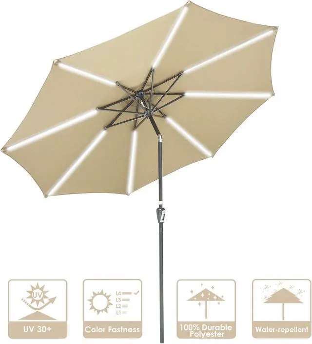 Main image of Yescom 10 Ft Solar Powered Patio Umbrella with Tilt and Crank Outdoor Café Poolside