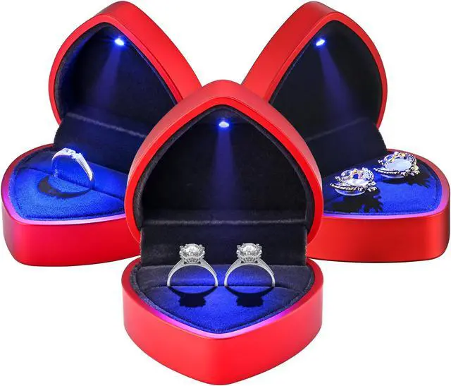 Alt view image 6 of 7 - Yescom Heart Shape LED Ring Box Jewelry Wedding Engagement Proposal Light Case 4 Pack
