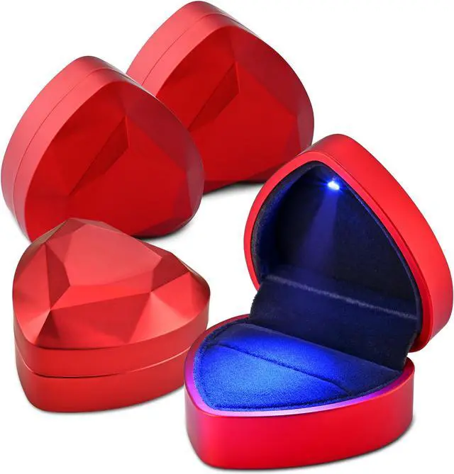 Main image of Yescom Heart Shape LED Ring Box Jewelry Wedding Engagement Proposal Light Case 4 Pack