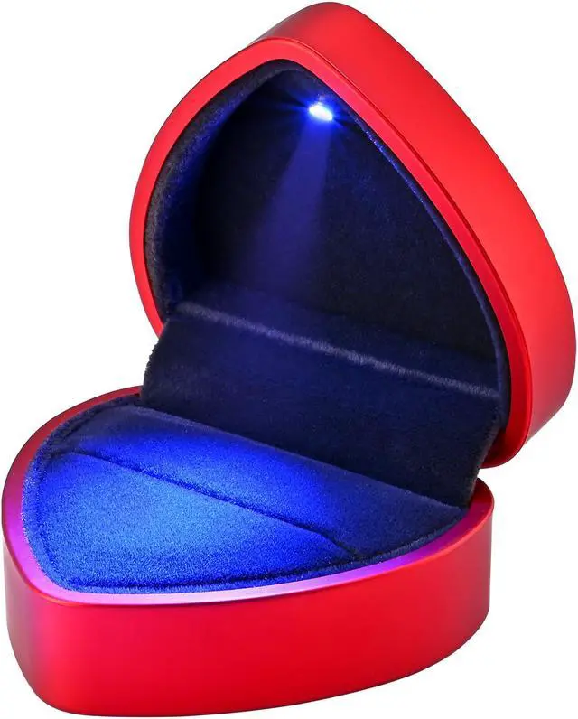 Main image of Yescom Heart Shape LED Lighting Ring Box Jewelry Wedding Engagement Proposal Case Red